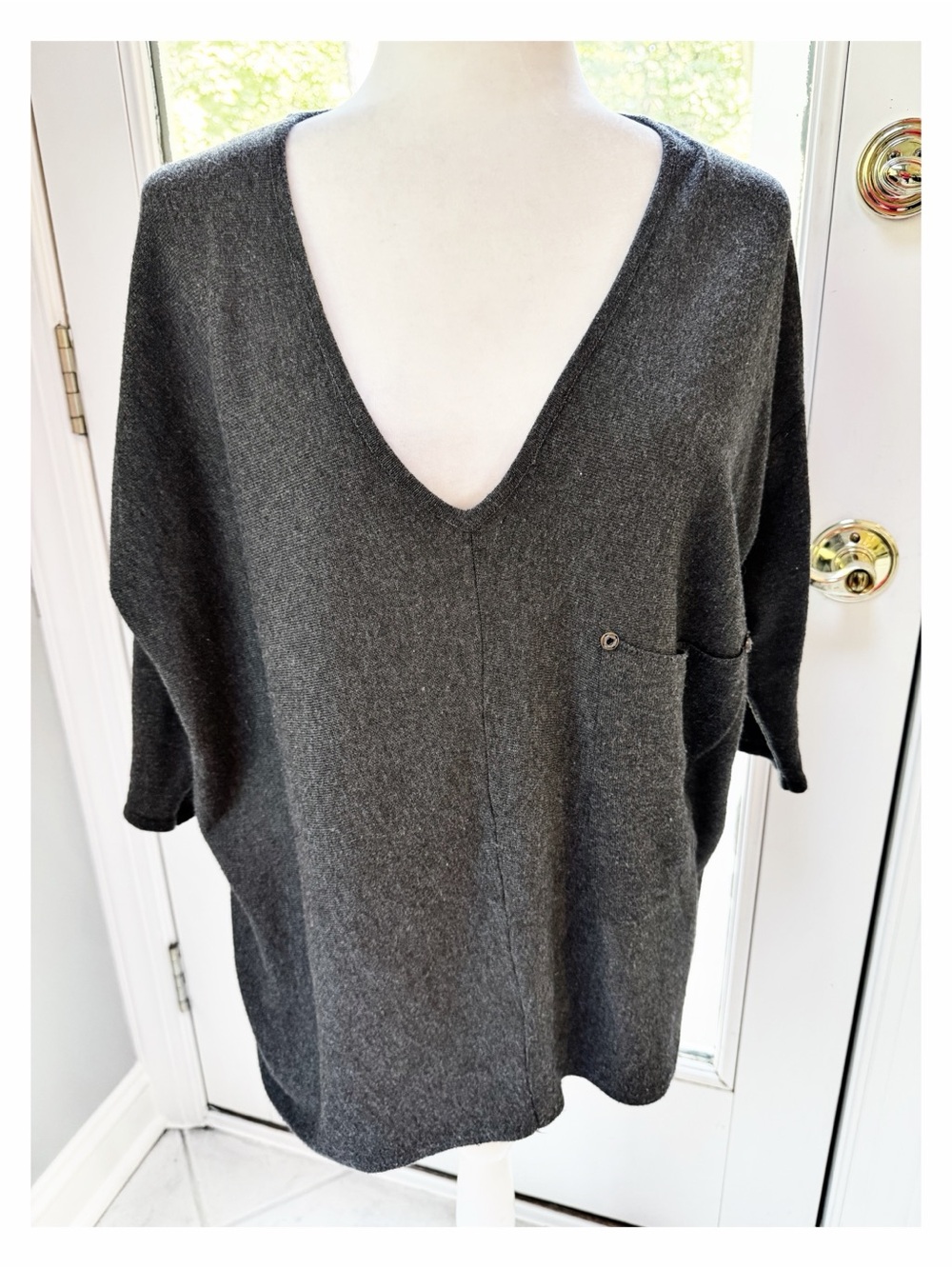 Kerisma Charcoal Gray V-Neck Pocket Sweater